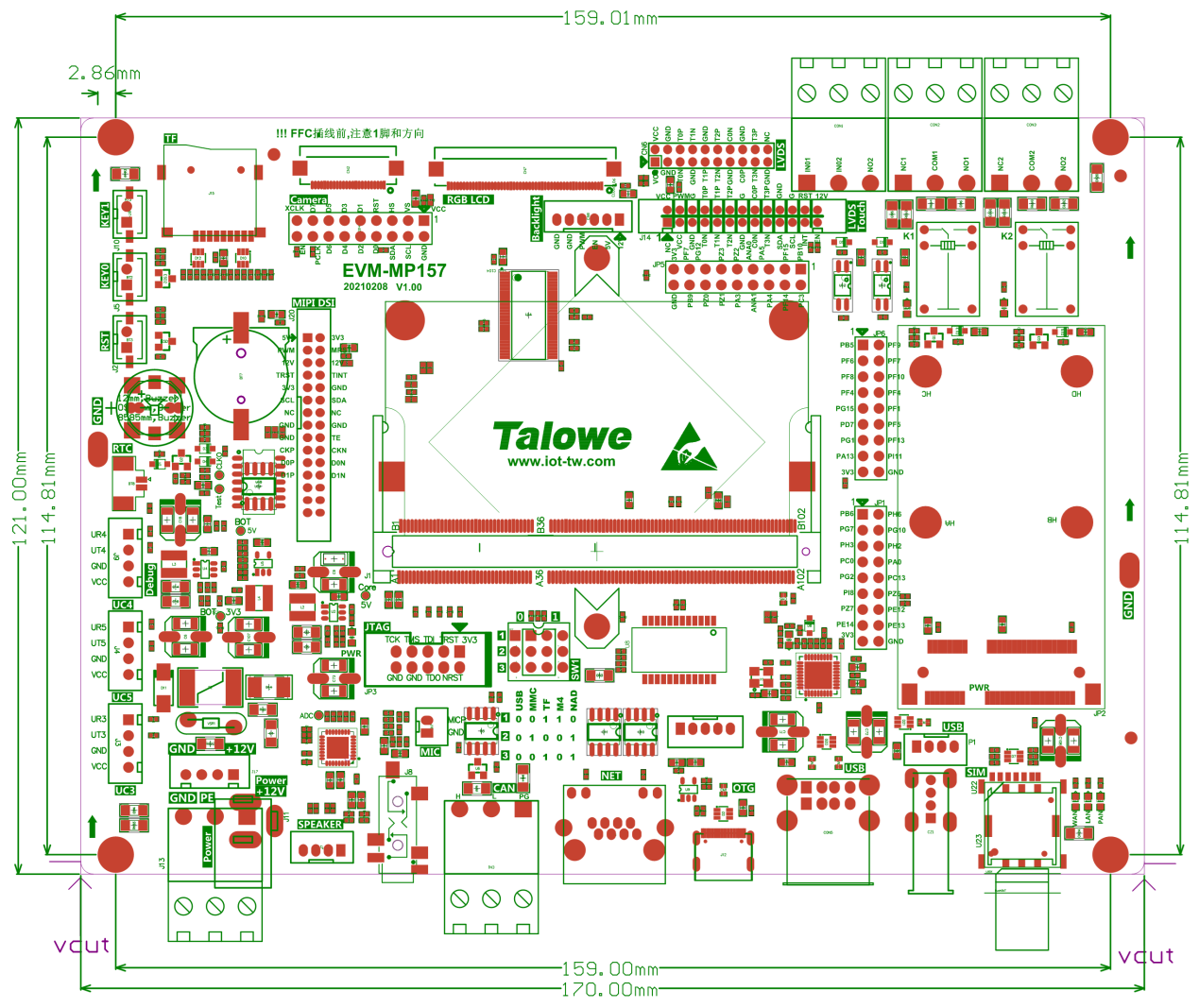 EVM-MP157评估板机械尺寸